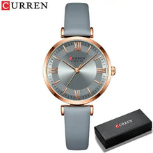 Cargar imagen en el visor de la galería, Fashionable women's leather wristwatch with classic clockface, quartz movement, and water-resistance from Curren, perfect for any outfit.