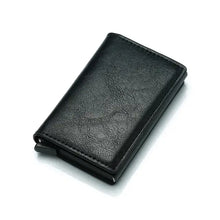 Cargar imagen en el visor de la galería, Sleek vegan leather credit card holder for men, RFID-blocking, minimalist design, imported, black elegance and security.