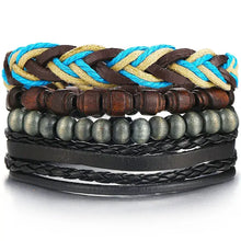 Charger l'image dans la galerie, Multilayer leather bracelet with braided and beaded design, perfect for adding rugged elegance.