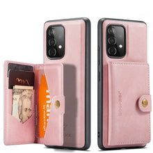Cargar imagen en el visor de la galería, Pink leather wallet card slot magnetic case for Samsung Galaxy S21 Ultra 5G, vegan leather, showing pocket for cards and money.
