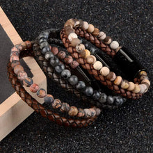 Charger l'image dans la galerie, Luxury leather bracelets with natural stone accents, showcasing elegance and style. Perfect fashion accessory to elevate any outfit.