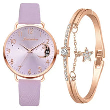 Charger l'image dans la galerie, Moon Bracelet & Watch Set with celestial dial and rose gold accents, perfect for adding elegance and sophistication to any outfit.