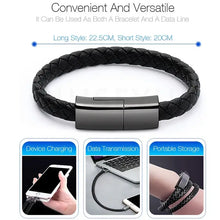 Cargar imagen en el visor de la galería, Leather mini Micro USB bracelet charger for device charging, data transmission, and portable storage, stylish and versatile.