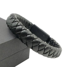 Cargar imagen en el visor de la galería, Vegan leather phone data cable bracelet with black braided design, offering portable mini micro USB charging functionality.