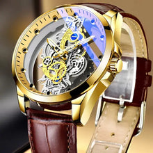 Load image into Gallery viewer, Skeleton Vintage Men's Watch with open-face dial and stainless steel band, showcasing intricate gear design and luxurious craftsmanship.