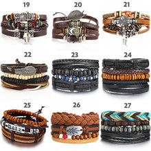 Charger l'image dans la galerie, Collection of stylish multilayer leather bracelets with various designs and colors, perfect for accessorizing any outfit.