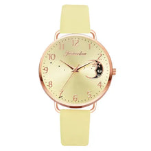 Charger l'image dans la galerie, Moon Bracelet Watch with celestial moon dial and yellow strap, showcasing timeless elegance for modern women, perfect style accessory.