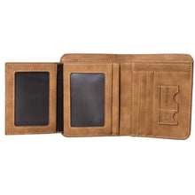 Cargar imagen en el visor de la galería, EliteFold leather wallet open, showcasing card slots and ID windows, crafted from premium leather for style and functionality.