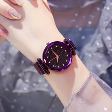 Load image into Gallery viewer, Women's luxury diamond watch with purple strap and glittering dial, elegant design, quartz movement, perfect for modern style.