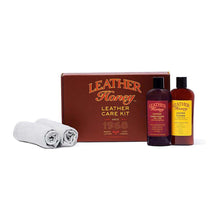 Load image into Gallery viewer, Leather Care Kit with conditioner, cleaner, and cloths for leather maintenance