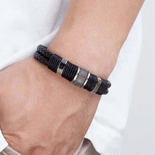 Cargar imagen en el visor de la galería, Stylish XQNI men's double layer woven leather bracelet with stainless steel accents, perfect for modern men's fashion and durability.