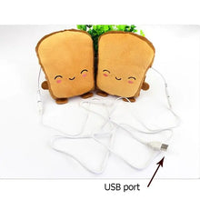 Charger l'image dans la galerie, Cute USB-powered heated plush hand warmers shaped like toast, perfect for keeping hands warm in winter.
