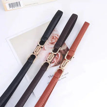Cargar imagen en el visor de la galería, Premium adjustable leather dress belts in black, brown, and tan with sleek design and gold buckles on display.