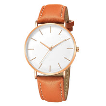 Cargar imagen en el visor de la galería, Simple luxury men's watch with vegan leather strap, minimalist design, round white dial - elegant and timeless.