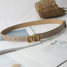 Cargar imagen en el visor de la galería, Elegant leather designer belt for women, featuring a sleek design and gold buckle, perfect for accentuating style and sophistication.