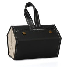 Cargar imagen en el visor de la galería, Portable eyeglasses storage case in black polyurethane leather with handle, multi-slot for 2-6 glasses, stylish and functional design.