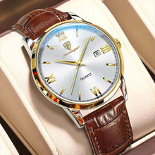 Cargar imagen en el visor de la galería, Elegant men's quartz watch with vegan leather strap showcasing luxury design and precise craftsmanship.