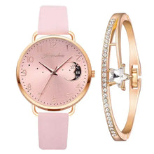 Charger l'image dans la galerie, Pink Moon Bracelet & Watch Set with sparkling dial and star accents, perfect for adding elegance and sophistication to any outfit.