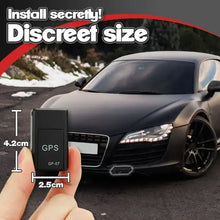 Load image into Gallery viewer, Compact eThings Ultra Mini GPS Tracker held in front of a sleek black car, showcasing discreet size and easy installation.