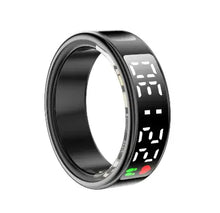 Cargar imagen en el visor de la galería, Smart ring with a digital display screen for notifications, fitness tracking, heart rate, and sleep monitoring, wearable on finger.