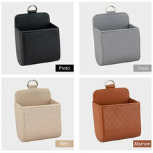 Cargar imagen en el visor de la galería, Elegant leather car organizers in black, gray, beige, and brown, used for holding cell phones and essential items while driving.