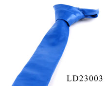 Cargar imagen en el visor de la galería, Blue polyurethane leather tie for men, vegan leather, product code LD23003 shown on a white background.
