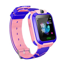 Cargar imagen en el visor de la galería, Children's student wrist watch in pink and purple with digital display, featuring GPRS LBS location and safe call technology.