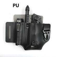 Cargar imagen en el visor de la galería, Tactical multi-tool belt bag made of vegan leather with various tool compartments, featuring imported design for durability and style.