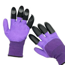 Load image into Gallery viewer, Purple garden gloves with black claw tips for easy digging and planting, ideal for gardening enthusiasts seeking durable hand protection.