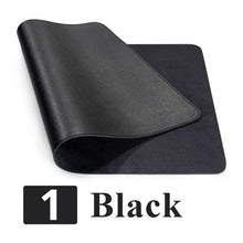 Cargar imagen en el visor de la galería, Black leather suede desk mat, premium for stylish and functional workspace, durable for scratch protection and comfort.
