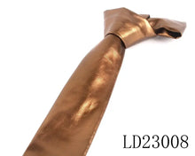 Cargar imagen en el visor de la galería, Stylish brown polyurethane leather tie for men, model LD23008, adds a sleek contemporary touch to any wardrobe.