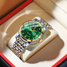 Load image into Gallery viewer, Luxury men's watch with green dial and two-tone bracelet on display