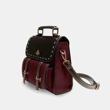 Load image into Gallery viewer, Bumblebee vegan leather backpack in brown and red with chic design, ideal for professionals seeking style and functionality.