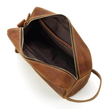 Cargar imagen en el visor de la galería, The Wanderer Toiletry Bag | Genuine Leather Toiletry Bag - open view showing spacious interior and durable design for travel.