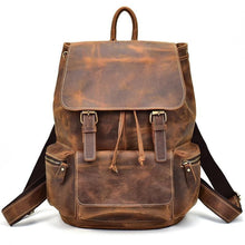Charger l'image dans la galerie, The Hagen Backpack | Vintage Leather Backpack in genuine cowhide with antique finish, perfect for tablets, laptops, and daily use.