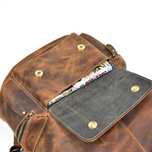 Charger l'image dans la galerie, The Hagen Backpack | Vintage Leather Backpack with open flap showcasing interior space