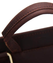 Load image into Gallery viewer, Close-up of handle detail on The Gyda Backpack | Vintage Leather Travel Backpack, showcasing high-quality genuine leather material.