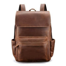 Load image into Gallery viewer, The Helka Backpack | Genuine Vintage Leather Backpack with multiple pockets for school, work, or outdoor use, brown leather finish.