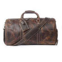 Cargar imagen en el visor de la galería, The Dagny Weekender | Large Leather Duffle Bag in full-grain leather, showcasing durability and style with multiple interior pockets for travel ease.