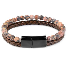 Charger l'image dans la galerie, Genuine leather bracelet with natural stone accents and stylish clasp for a sophisticated look.