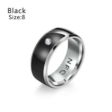 Cargar imagen en el visor de la galería, eThings Smart Ring Waterproof NFC Finger Ring in black, size 8, featuring durable design with a gemstone accent.