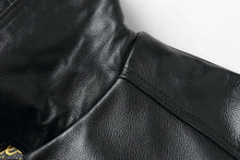 Load image into Gallery viewer, Close-up of REED Men's American Style Bomber Genuine Leather Jacket