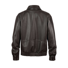 Load image into Gallery viewer, Back view of REED Men's American Style Bomber Genuine Leather Jacket showcasing sleek design and luxurious feel.