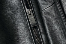Load image into Gallery viewer, Close-up of zipper on REED Men's American Style Bomber Genuine Leather Jacket showing texture and quality.