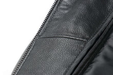 Load image into Gallery viewer, Close-up of REED Men's bomber jacket showing genuine leather texture and sleek design.