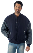 Cargar imagen en el visor de la galería, REED Men's Premium Varsity Leather/Wool Jacket, Made in USA, features quilted lining and inside pocket, classic style.