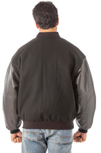 Cargar imagen en el visor de la galería, REED Men's Varsity Leather/Wool Jacket, classic black design, made in USA, premium quality, back view