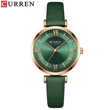Cargar imagen en el visor de la galería, Classic Clock Leather Watch with green strap, featuring quartz movement and water-resistant design, perfect for casual or formal wear.