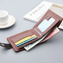 Cargar imagen en el visor de la galería, Men's retro woven pattern leather wallet open with cards and cash, stylish and organized design for modern men.