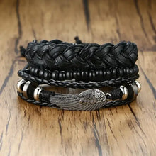 Cargar imagen en el visor de la galería, Vnox 4Pcs Vegan Leather Braided Wrap Bracelets Set with Zinc Alloy Accents and Lace-up Clasp for Men, Ethnic and Chunky Design